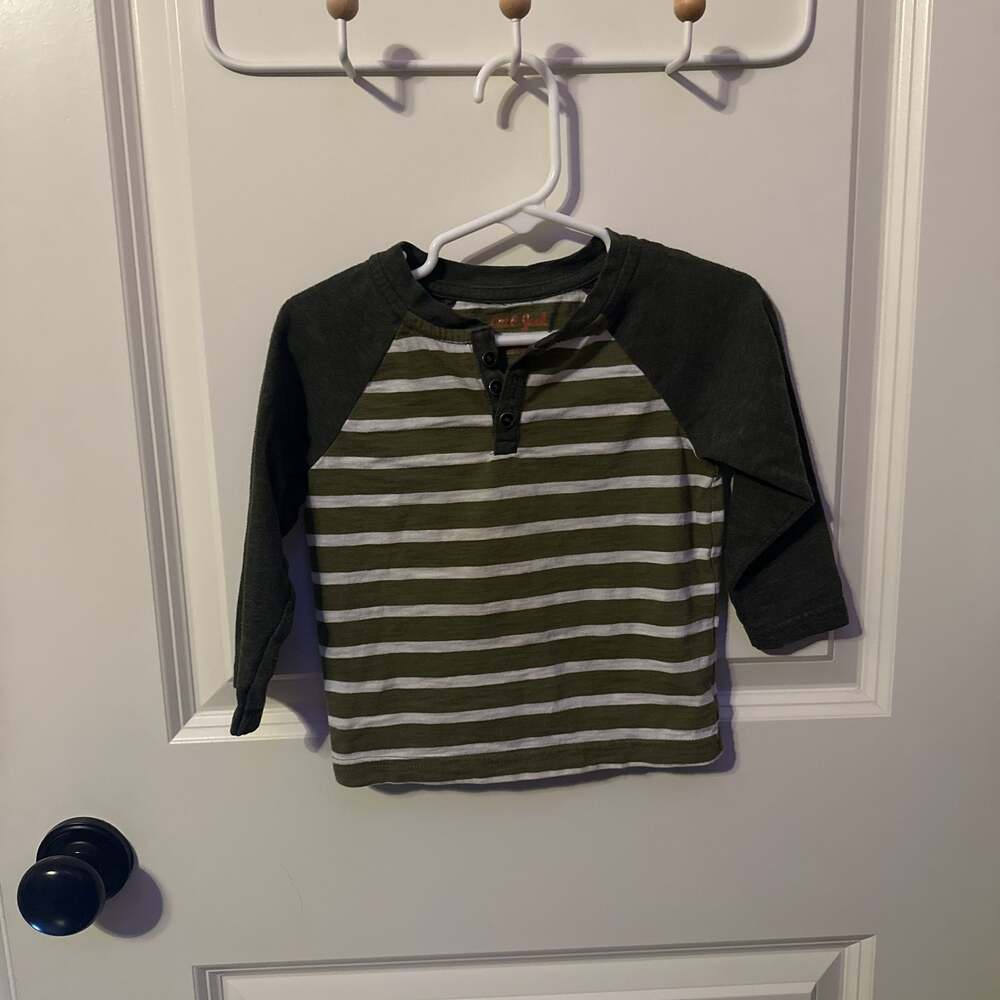 Cat & Jack green stripes Henley, size 18m